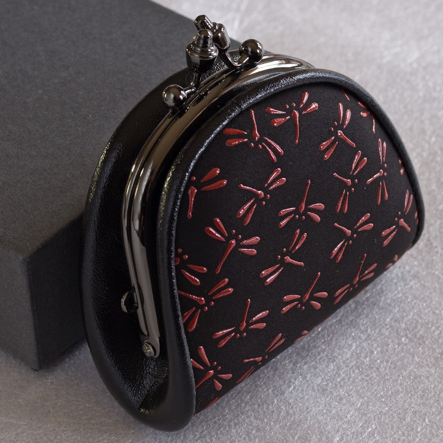 Japanese Deer Skin Lacquer Coin Purse - Dragonflies