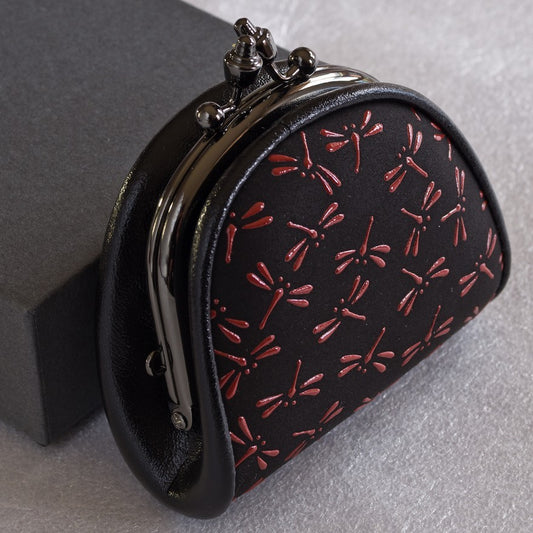Japanese Deer Skin Lacquer Coin Purse - Dragonflies