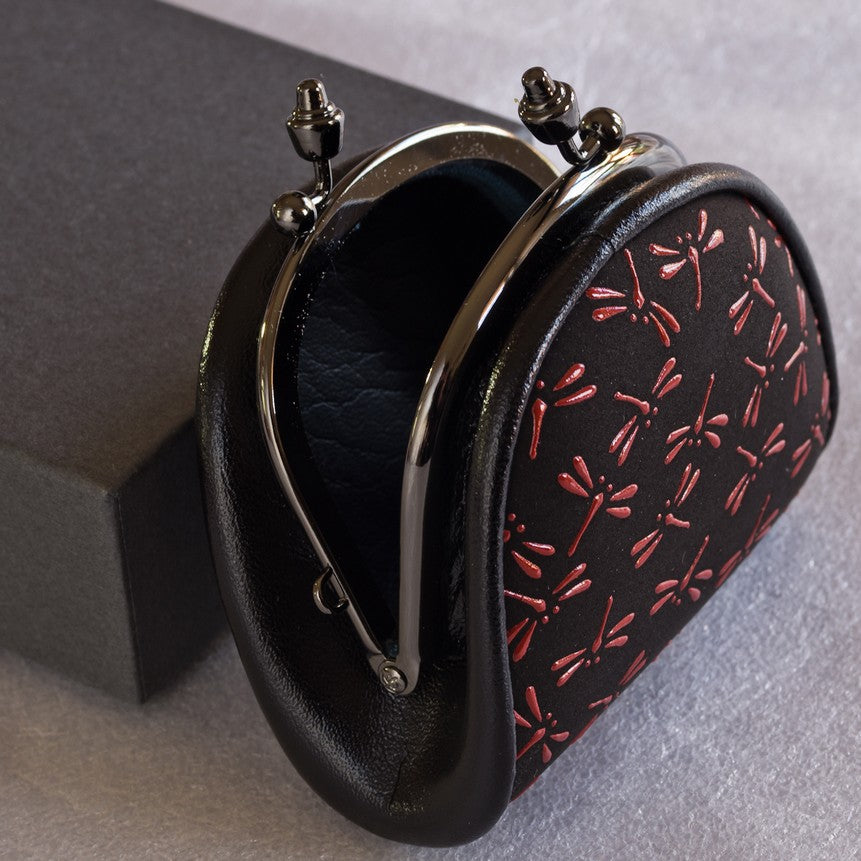 Japanese Deer Skin Lacquer Coin Purse - Dragonflies